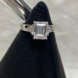 Berricle 925 Sterling Silver Emerald Cut CZ Engagement Ring Sz 7 Statement